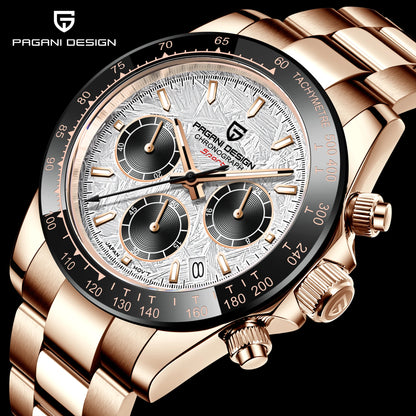 PAGANI DESIGN 2025 New Men's Watches Luxury Rose Gold Quartz Watch For Men 100M Waterproof Sports Chronograph Wristwatch Men