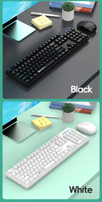 Set inalámbrico de teclado y ratón gaming de oficina NexusClick, ahorro de energía inteligente, tamaño completo, 104 teclas, 1600DPI ajustable, USB para portátil y PC