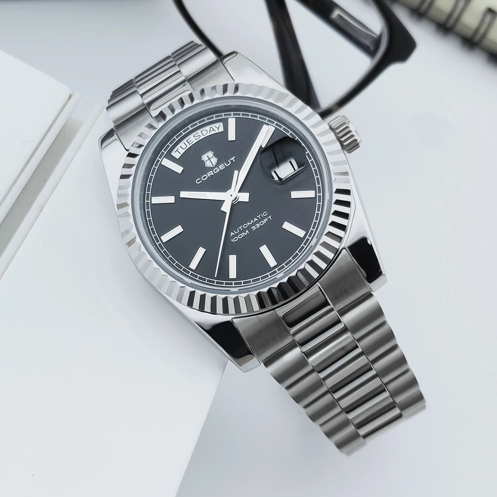Luxury Corgeut 36MM Men Watch ST1644 Automatic Mechanical Wristwatch Sapphire Relogio Masculino 10BAR Day Swim dress Watches