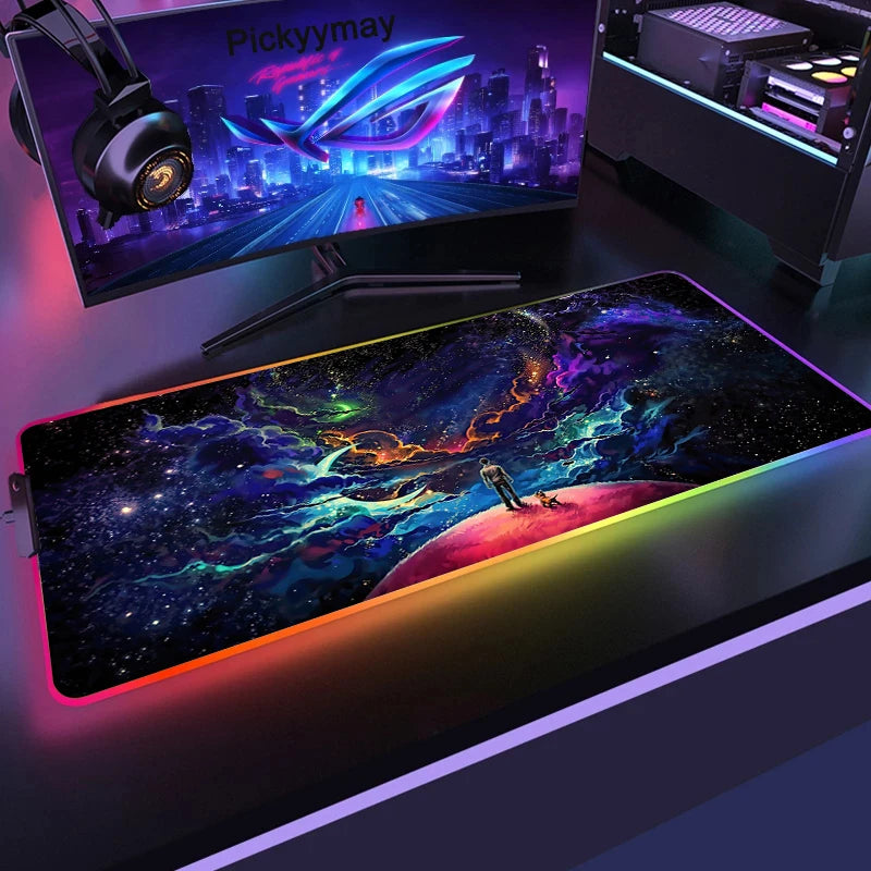 Velká RGB herní podložka pod myš, LED podložka pod myš pro hráče, podložka na stůl k PC, RGB podložka pod klávesnici XXL 90x40cm