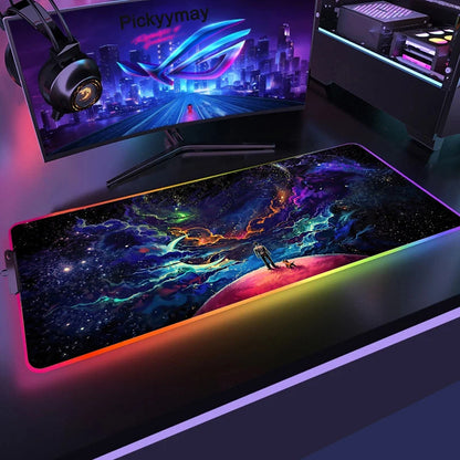 Velká RGB herní podložka pod myš, LED podložka pod myš pro hráče, podložka na stůl k PC, RGB podložka pod klávesnici XXL 90x40cm