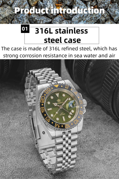 ADDIESDIVE Watch For Man Quartz GMT 20Bar Waterproof BGW9 Super Luminous 316L Stainless Steel Ceramic Bezel Watch