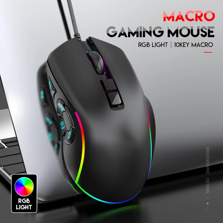 Mouse de birou pentru gaming cu fir 7200DPI, iluminare RGB, 6 niveluri DPI ajustabile/10 butoane programabile/buton de revenire la desktop