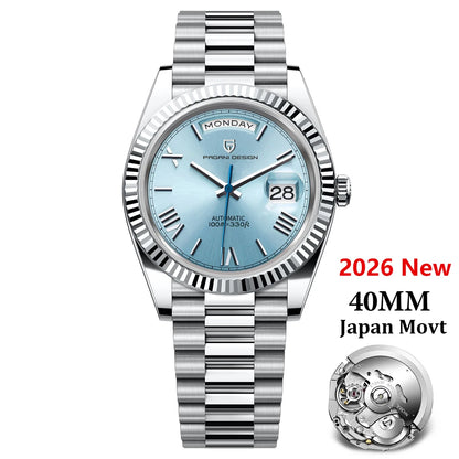 PAGANI DESIGN 2026 New Rose Gold Blue DD40 Luxury Automatic Watch Men Mechanical Wristwatch Mens Sapphire glass Waterproof Watch