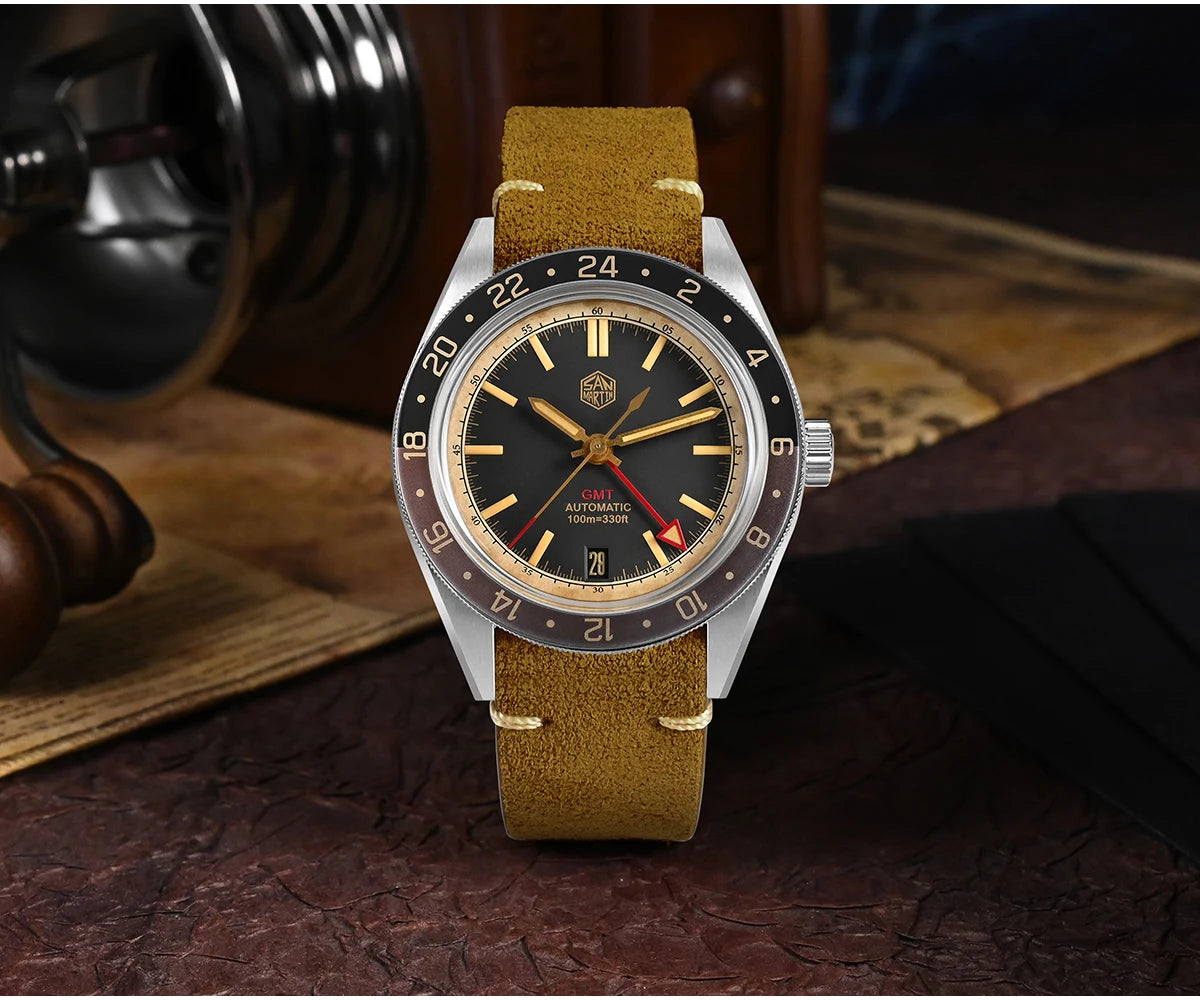 San Martin 39.5mm Limited Edition Full Lume Dial Automatic Men's Watch NH34 GMT 6H Date 10Bar Luxury Watch SN0116W