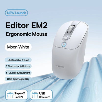 【NOVO】Baseus EM2 ergonomski bežični miš Bluetooth 5.3 2.4G, Type-C punjenje, ultra lagan, tih, s prilagodljivim tipkama