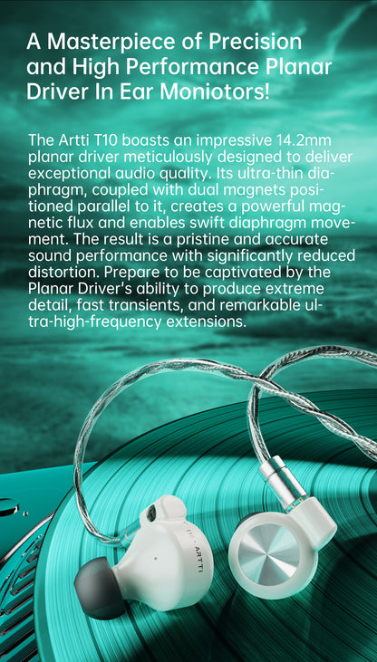 ARTTI T10 In-Ear HiFi Earphones Wired IEMs Monitors 14.2mm Planar Driver Textured Bass 0.78mm 2pin & 3.5MM/4.4MM Connector