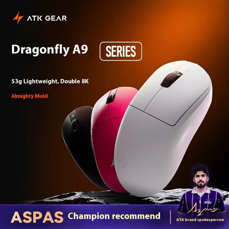 ATK A9 Ultra Wireless Gaming Mouse Tri-Mode 8K, 53g Lightweight Gaming Mouse with Bluetooth, 2.4GHz & Wired, Esports Mouse for PC
