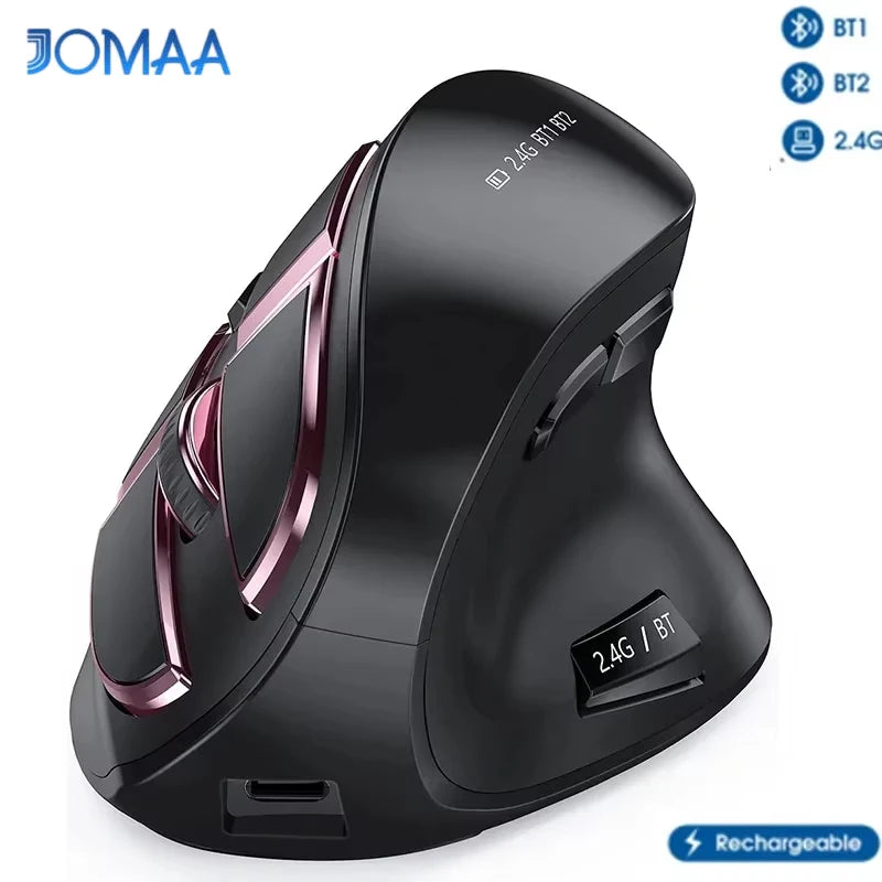 Jomaa 2.4G+Bluetooth vertikale kabellose Maus für Apple Mac Laptop Notebook, 9 Tasten, wiederaufladbare Gaming-Maus für PC iPad