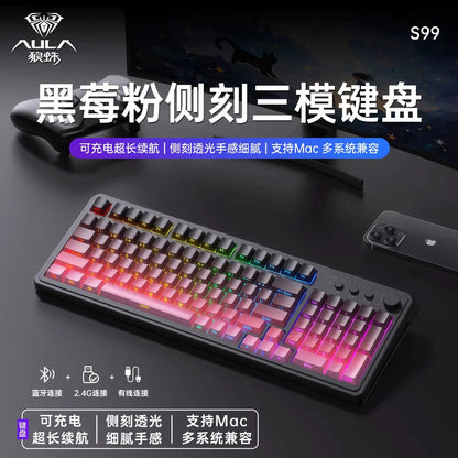 AULA S99 Keyboard 3-Mode Wireless Bluetooth Wired RGB Ergonomic 99Key Typing Mute Gaming Keyboard Custom PC Accessories Gifts