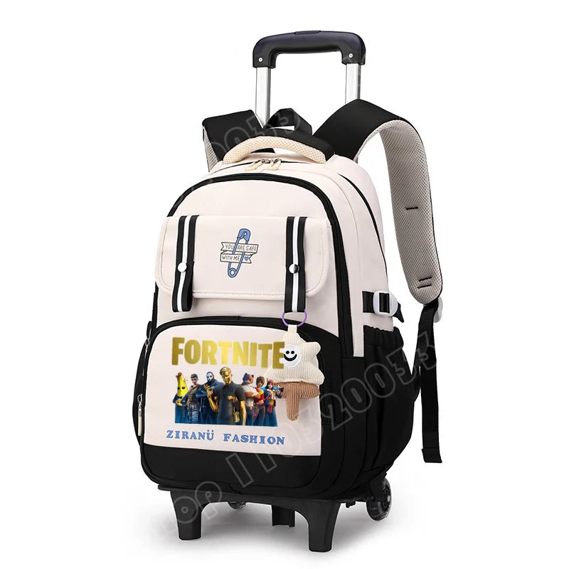 Mochila Escolar com Rodas Fortnite, Grande Capacidade, Impermeável, Leve e Minimalista, para Portátil, Escola e Viagens Casuais