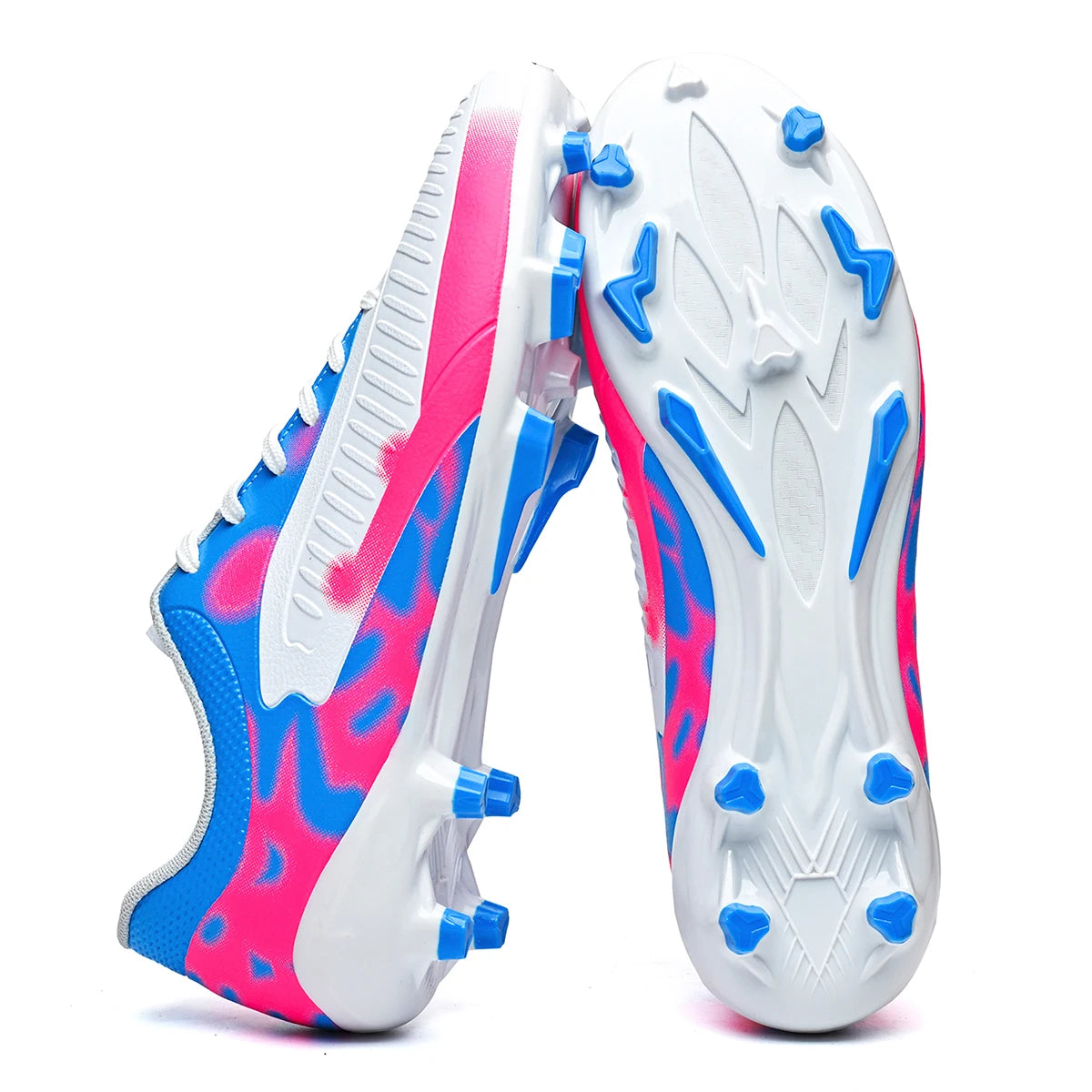 Chaussures de football Shock Cushion AG FG avec semelle extérieure épaisse en PU textile et TPU, réduisent la fatigue des pieds lors d'entraînements prolongés sur gazon naturel.