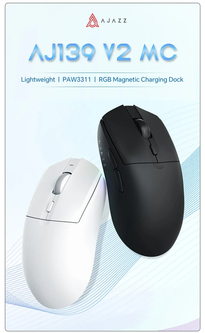AJAZZ AJ139 V2 PRO Wireless Gaming Mouse, PAW3395/PAW3311 Sensor, 26000 DPI Bluetooth & 2.4GHz Wireless Gaming Mouse for PC, Laptop & Esports