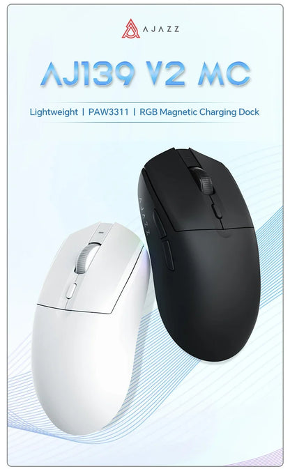 AJAZZ AJ139 V2 PRO Wireless Gaming Mouse, PAW3395/PAW3311 Sensor, 26000 DPI Bluetooth & 2.4GHz Wireless Gaming Mouse for PC, Laptop & Esports