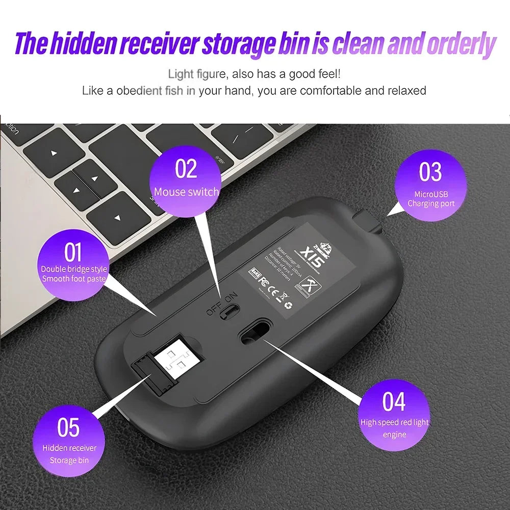 Ratón inalámbrico recargable de doble modo, compatible con Bluetooth y USB 2.4G, para ordenador, portátil, iPad, tablet y notebook, ratón gaming