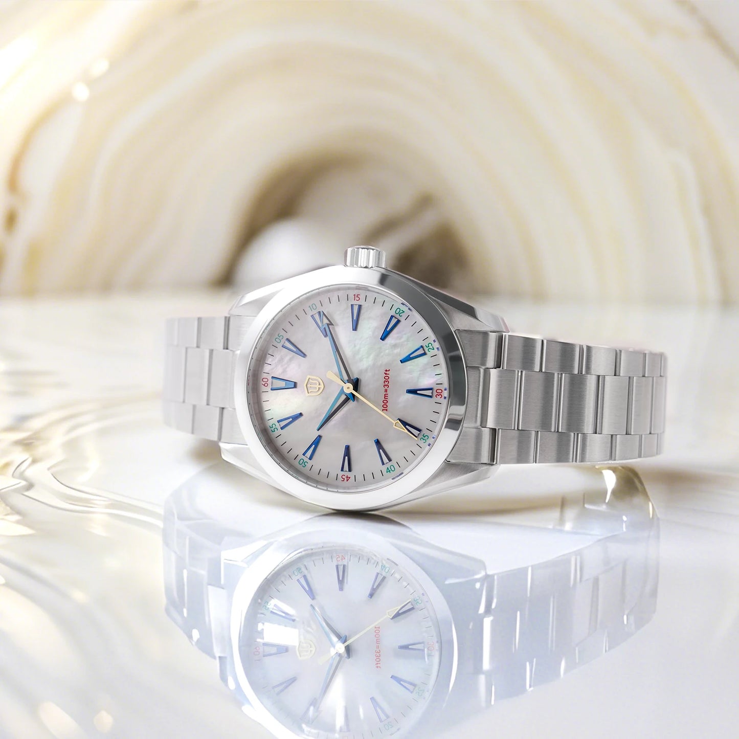 Watchdives WD0006B VH31 Quartz Wristwatches White Mops Dial AR Sapphire Luminous BGW9 100M Waterproof 38Mm Stainless Steel Watch