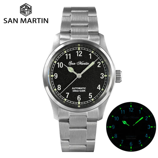 San Martin Simple Men Watch 37mm Pilot Miyota 8215 Classic Military Explore Automatic Mechanical Watches Waterproof 100m