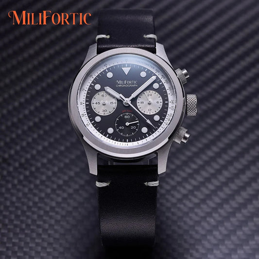 Milifortic 39MM Fashion Chronograph Watch Man R086 Retro C3Luminous Stainless Steel Waterproof 100M VK63 Quartz Watches For Man