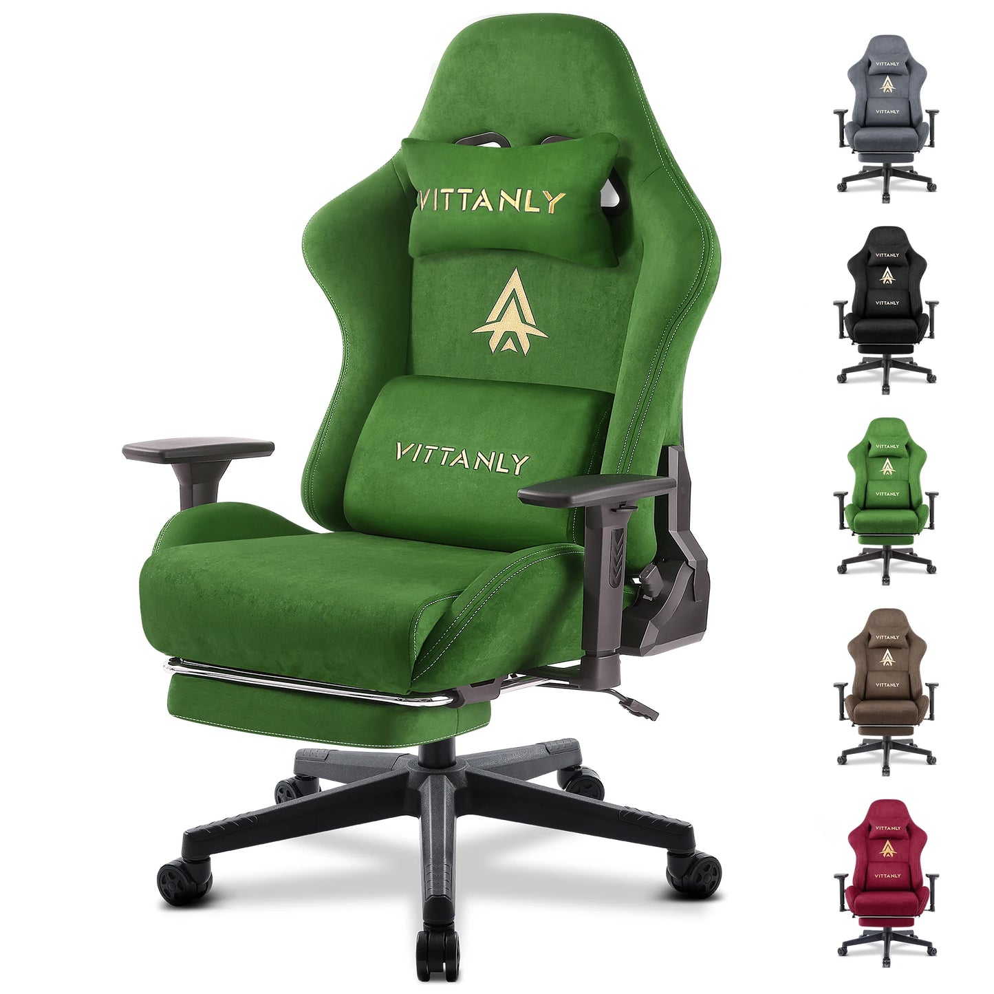 Ergonomic Gaming Chair with Footrest, Breathable Faux Suede Office Chair, Adjustable Lumbar Support Recliner with Headrest