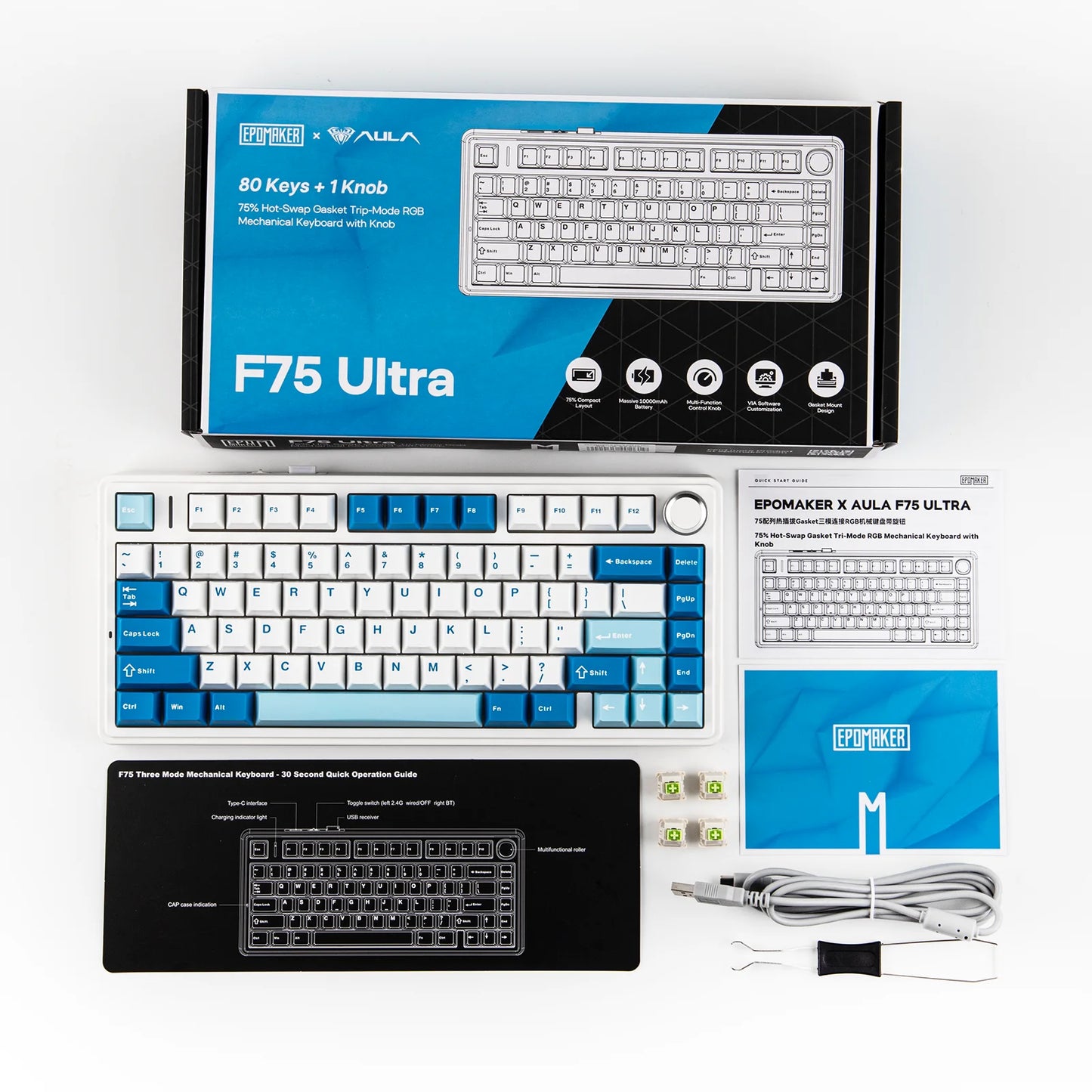 Tastiera meccanica EPOMAKER x AULA F75 Ultra VIA programmabile 75% layout ANSI US QWERTY, gasket, cablata/Bluetooth/wireless 2.4Ghz