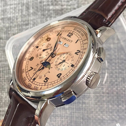 Automatic Watch for Men Multifunction Date Day Month Year 316L Mechanical Men's Watch Polished Case Day/Night Indicator 42mm