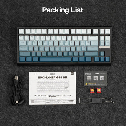 Teclado mecânico magnético EPOMAKER G84 HE 75% ANSI US Layout Gasket com fio/BT/2.4Ghz sem fios, efeito Hall, polling 8K e 8000mAh