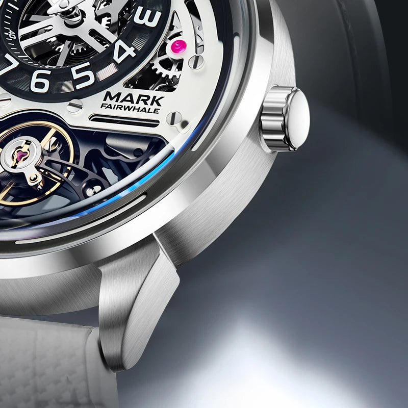 MARK FAIRWHALE Men's Automatic Watch Skeleton Dial Fluororubber Strap Waterproof Luxury Fashion Wristwatch