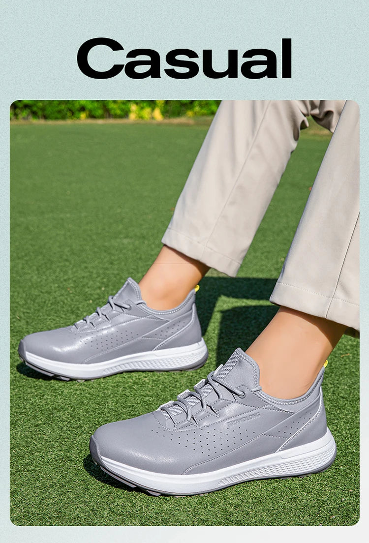 Golf Sports Shoes for Men, Waterproof High-Quality Leather Golf Competition Sports Shoes, Formal Golf Course Training Shoes for Men