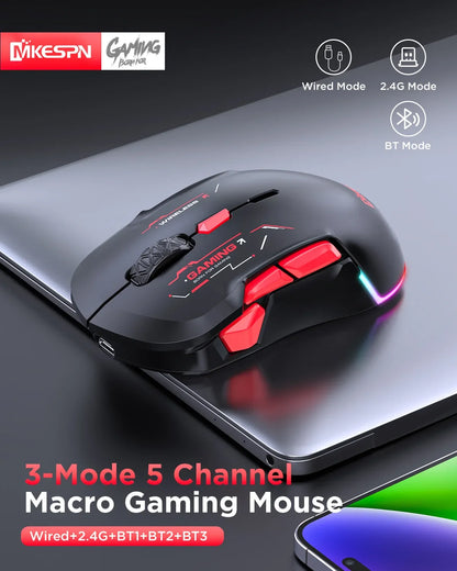 MKESPN W12 10-knappers makro-gamingmus til begge hænder, trådløs Bluetooth, multikanal, tri-mode, stor RGB, ergonomisk og ambidekstral