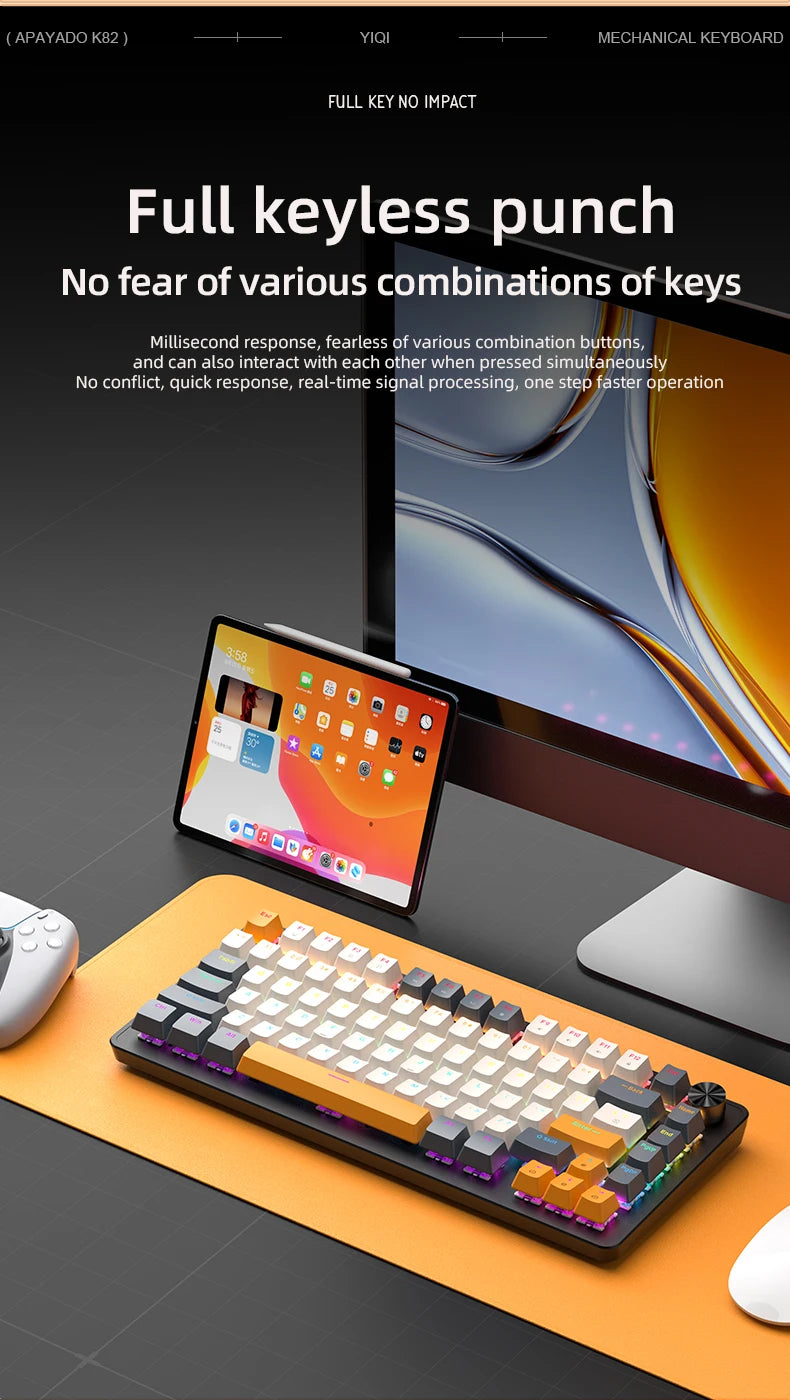 APAYADO 75% Mechanical Keyboard Wired Gaming Keyboard with Media Knob, Hot-Swappable RGB Backlit 82-Key Mechanical Keyboard for PC & Laptop