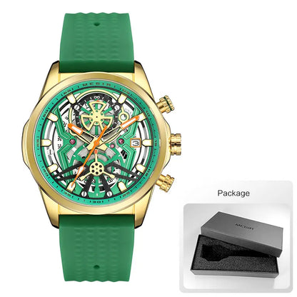 MEGIR Chronograph Quartz Watch Men Fashion Waterproof Yellow Silicone Strap Sport Wristwatch with Luminous Hands Auto Date 2235