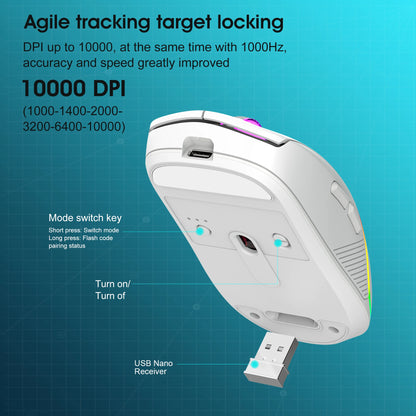 Mouse tri-mod 2.4G wireless/Bluetooth/cu fir, DPI reglabil pe 6 trepte, baterie 500mAh, iluminare RGB, mouse esports pentru gaming, macro și birou