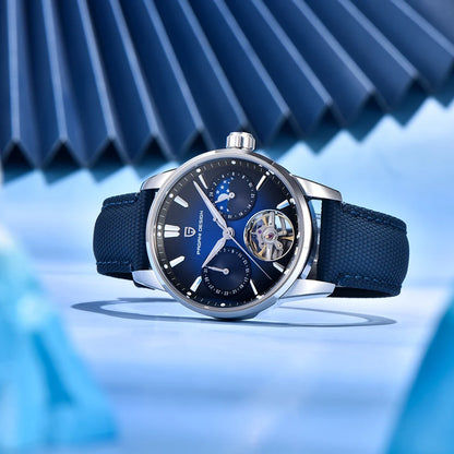 PAGANI DESIGN – luksuzni mehanički sat za muškarce, 41 mm, safirno staklo, kožni remen, vodootporan, u pilotskom stilu, s turbiljonom i fazama mjeseca