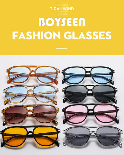 BOYSEEN Beach Sunglasses Man Summer Orange Sun Glasses UV400  Can Do Prescription Glasses Big Frame Blue Eyewear