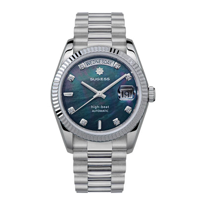 Sugess 36mm Mens of Watch Automatic Dandong Peacock SL3034 Day Movement Sapphire Glass 100m Waterproof Wristwatches MOP Date New