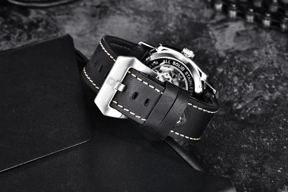 BENYAR Watch for Men Luxury Skeleton Tourbillon Automatic Mechanical Men's Watch 30M Waterproof Leather Strap Sports Reloj Hombre