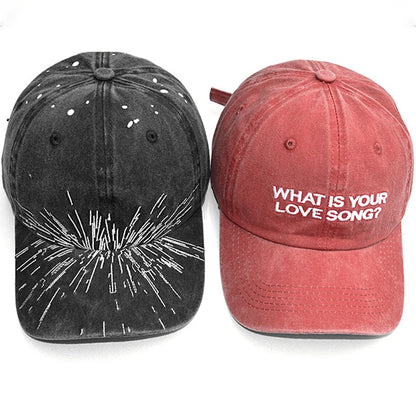 Kpop "What Is Your Love Song" Same Knitted Embroidery Caps,Tour Concert Cap Outdoor Retro Washed Baseball Caps for Women Men