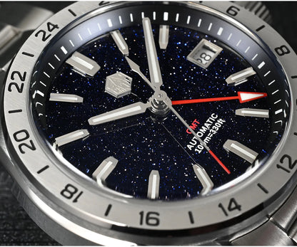 San Martin 39mm Aventurine Gemstone Dial Luxury Men's Watch NH34 GMT Automatic Mechanical Sapphire Waterproof Luminous SN0129