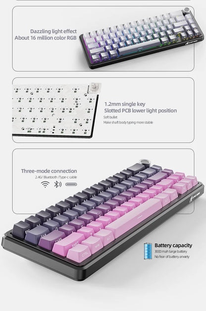 Teclado mecânico sem fios Attack Shark X66, layout compacto 65%, retroiluminação RGB, gasket, hot swap, Bluetooth, USB-C, PBT, bateria de grande capacidade