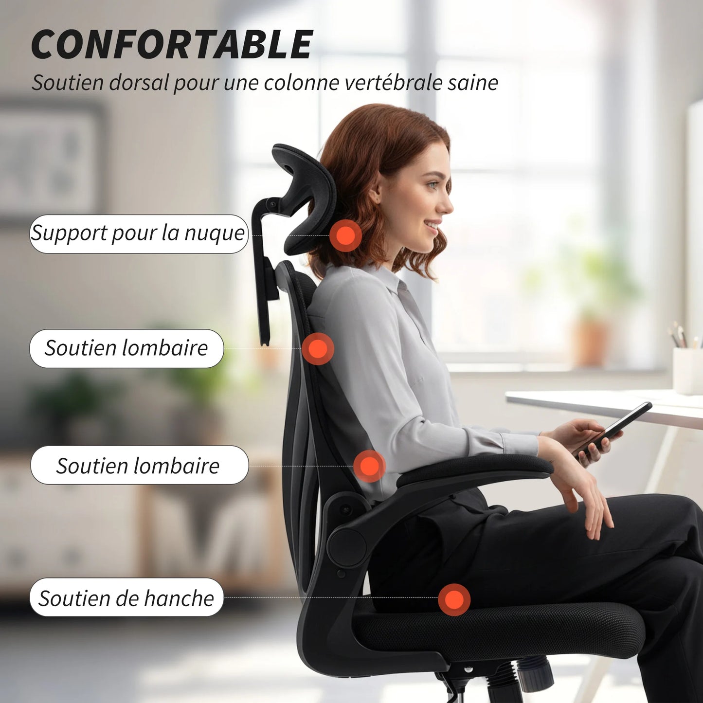 HOMCOM Chair Ergonomic desk, Mesh desk armchair with Foldable Fold, 2D Headrest, Bracing, Bracing, so