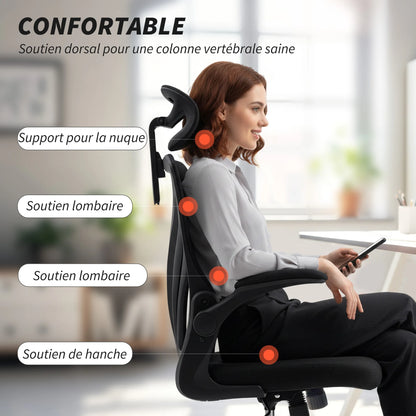 HOMCOM Chair Ergonomic desk, Mesh desk armchair with Foldable Fold, 2D Headrest, Bracing, Bracing, so