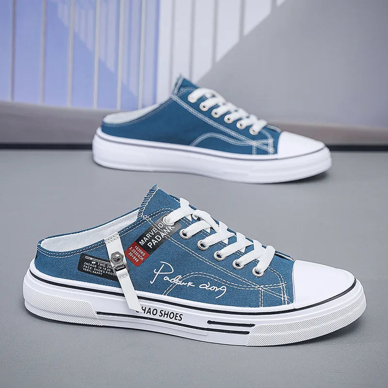 Tendance Designers hommes demi pantoufles été homme chaussures vulcanisées antidérapant résistant à l'usure chaussures en toile chaussures à bouche peu profonde pour hommes