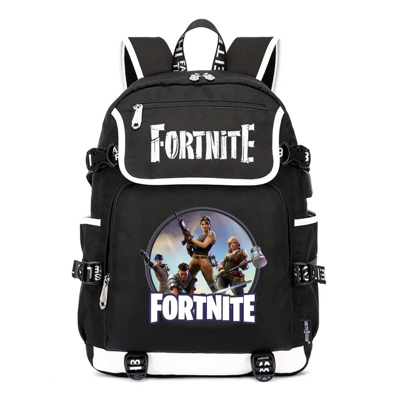 Mochila Fortnite de Grande Capacidade, Saco de Ombro Casual com Porta USB, Unissexo, Estilo Anime, para Estudantes, Nova Mala Escolar Elegante, Presente de Papelaria