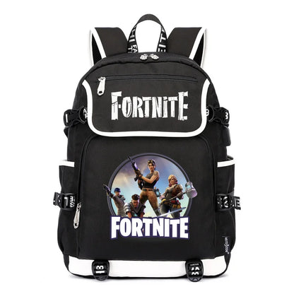Mochila Fortnite de Grande Capacidade, Saco de Ombro Casual com Porta USB, Unissexo, Estilo Anime, para Estudantes, Nova Mala Escolar Elegante, Presente de Papelaria