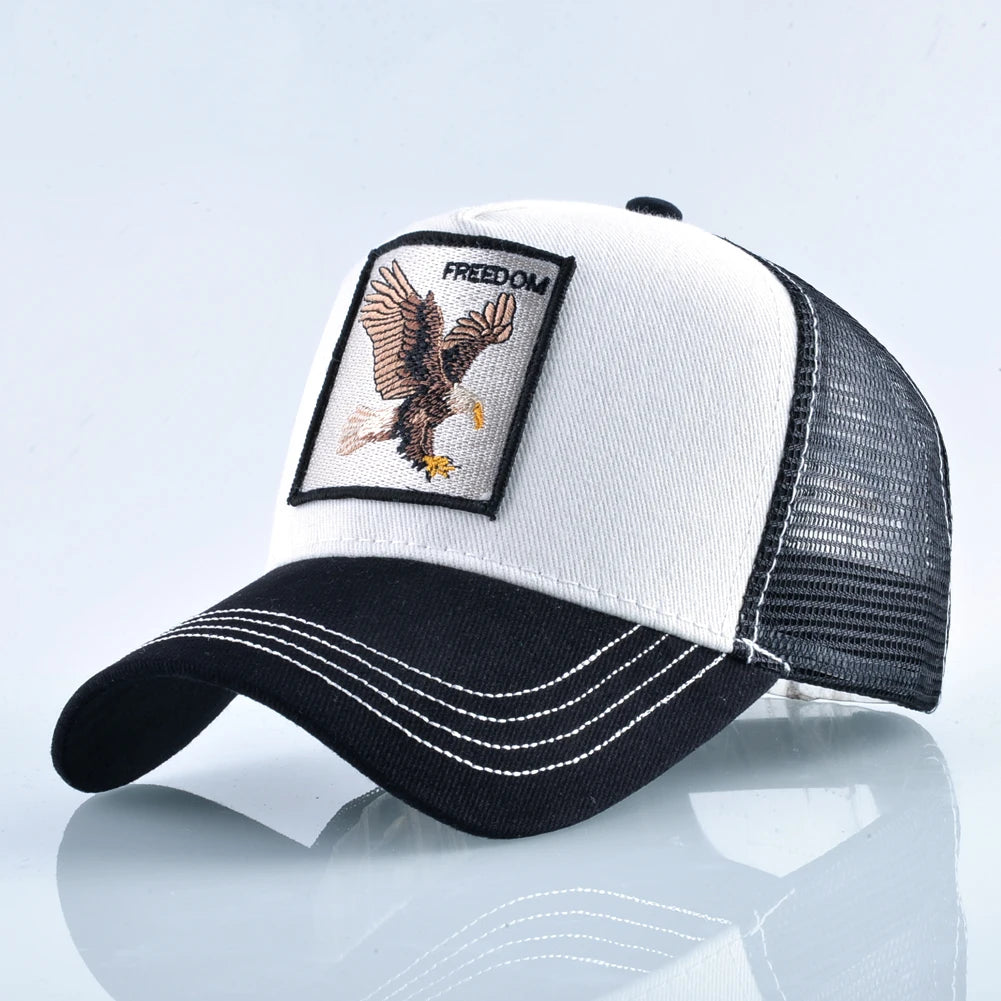 Gorras trucker de moda con parche bordado de cabra, snapback para las cuatro estaciones, gorra de béisbol para hombre y mujer con visera ajustable