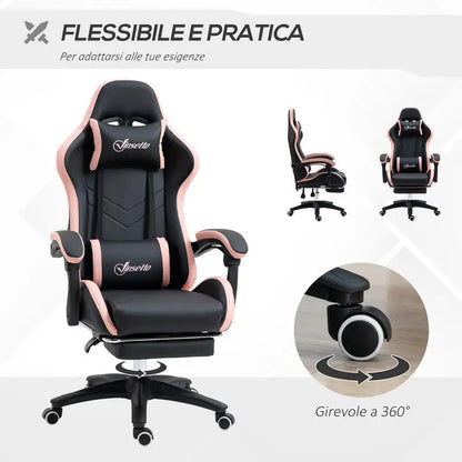 Adjustable Height Gaming Chair with Headrest, 65X65X121-129 Cm, Pink and Black