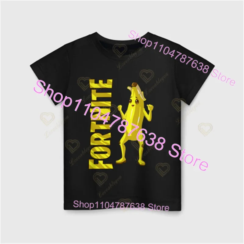 Peely Fortnite T-Shirt Round Neck Summer Short Sleeve Battle Royale Streetwear Top for Casual Wear