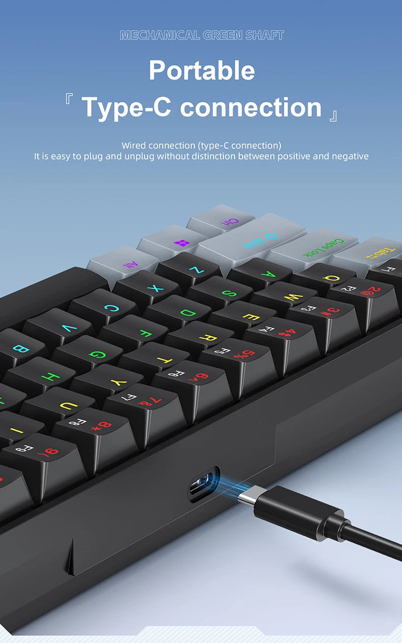 APAYADO K61 60% Mechanical Keyboard Wired RGB, 61 Keys Mini Gaming Keyboard with Red/Blue Switches, Compact RGB Mechanical Keyboard for PC & Laptop