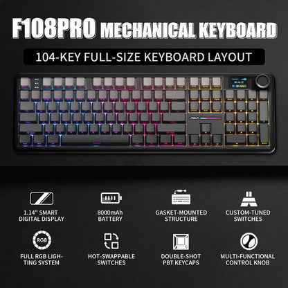 AULA F108 PRO Mechanische Tastatur Custom 100%-Layout RGB-Hintergrundbeleuchtung Kabellos Bluetooth Hifi-Switch Gaming-Tastatur