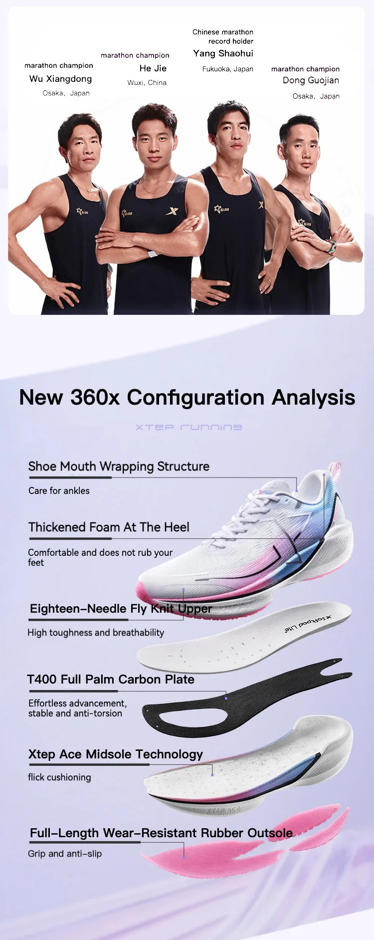Xtep 360X Professional tekaški copati za moške z ogljikovo ploščo za maraton PB športni copati iz lahkega ETPU materiala 976119110080